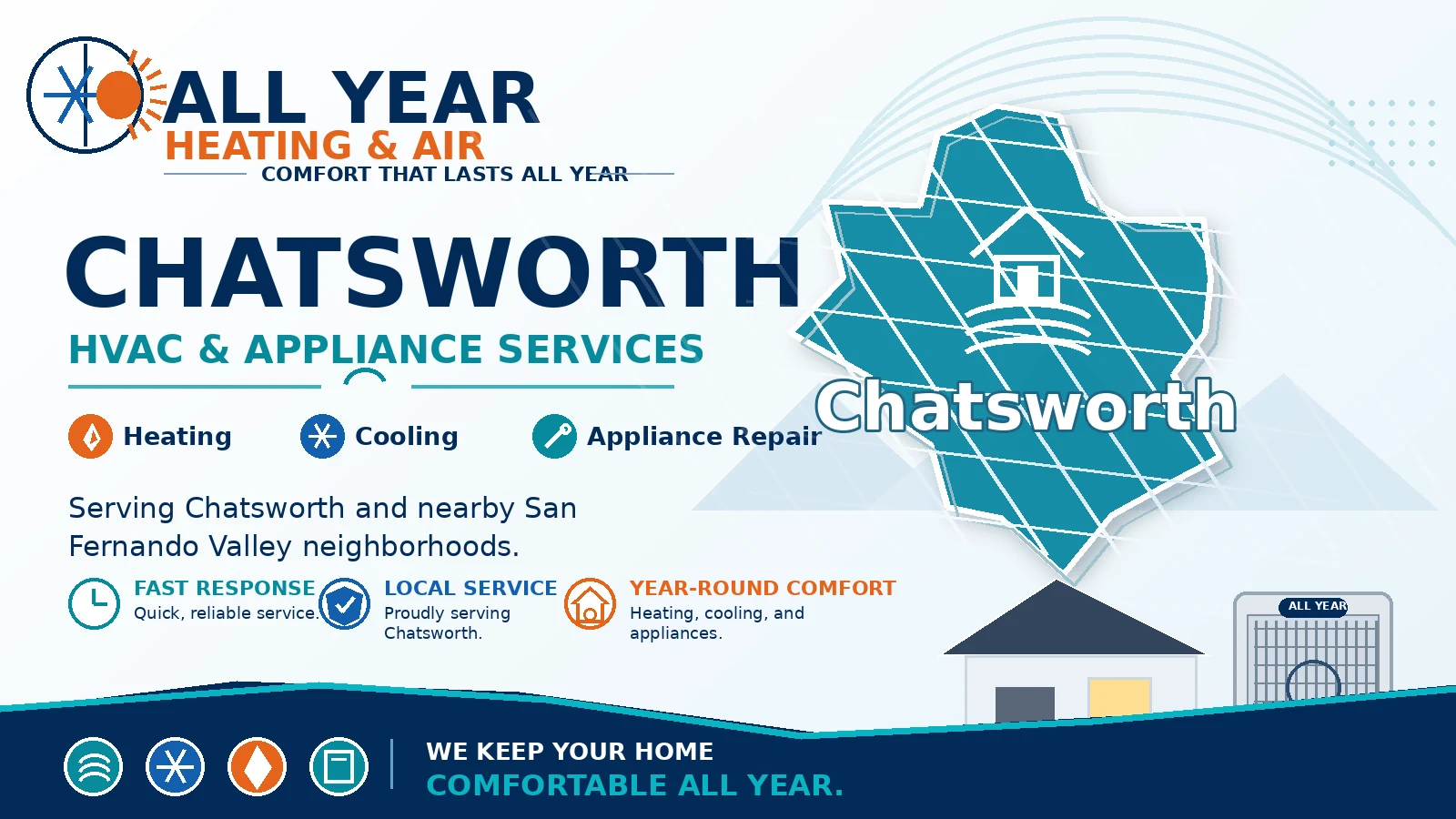 Custom All Year Heating & Air service-area graphic for HVAC and appliance service in Chatsworth