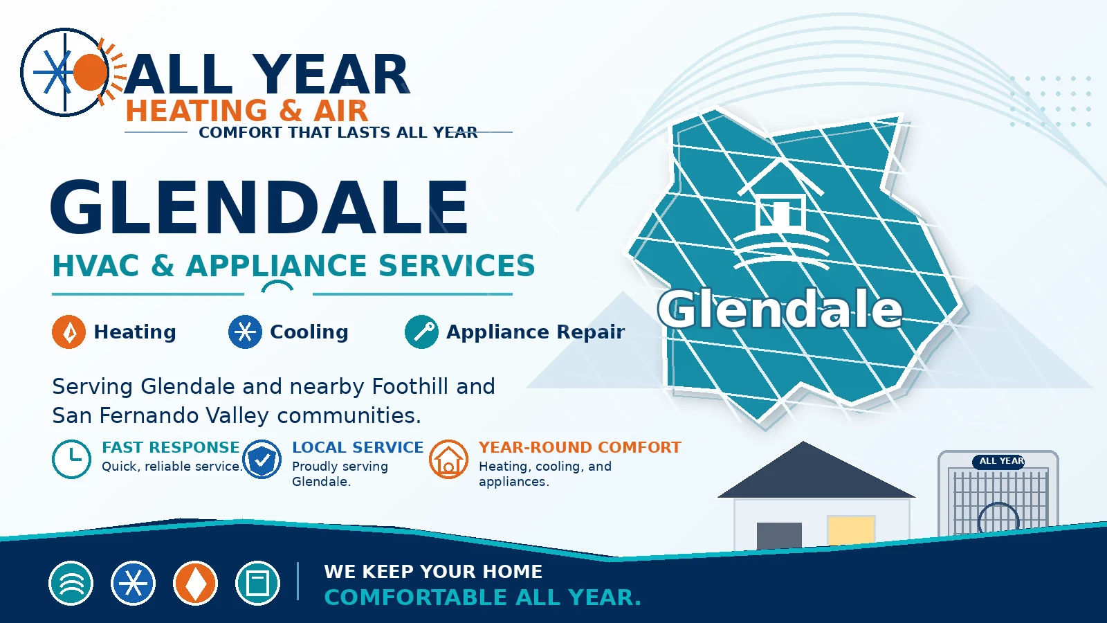 Custom All Year Heating & Air service-area graphic for HVAC and appliance service in Glendale