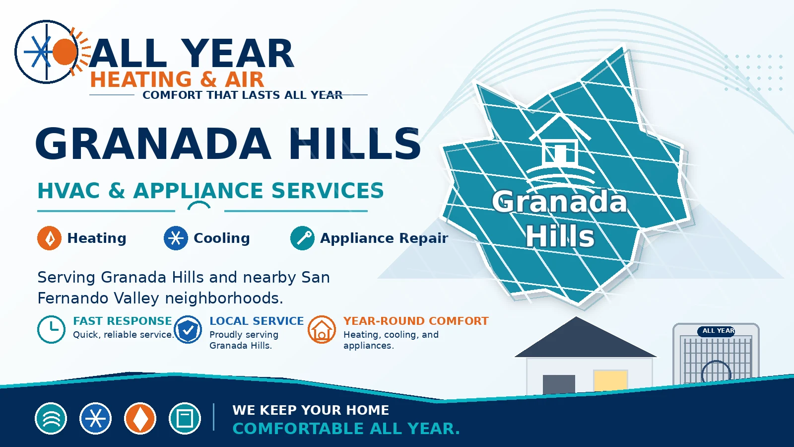 Custom All Year Heating & Air service-area graphic for HVAC and appliance service in Granada Hills