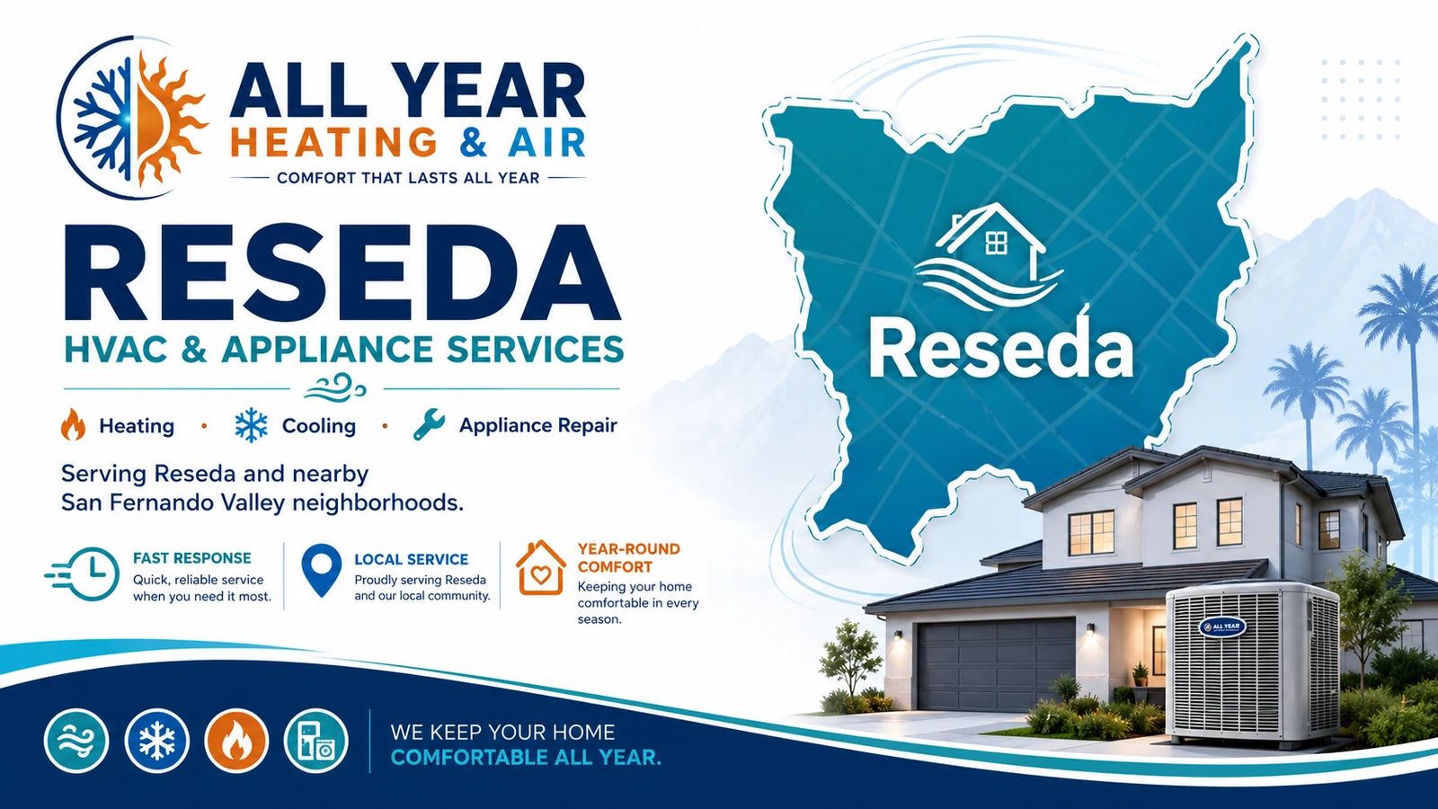 Custom All Year Heating & Air service-area graphic for HVAC and appliance service in Reseda