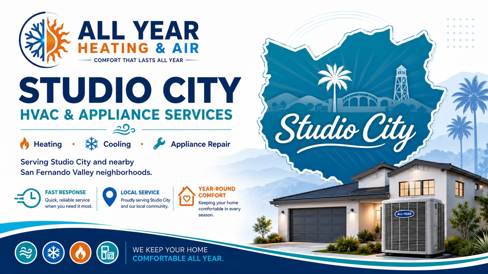 Custom All Year Heating & Air service-area graphic for HVAC and appliance service in Studio City