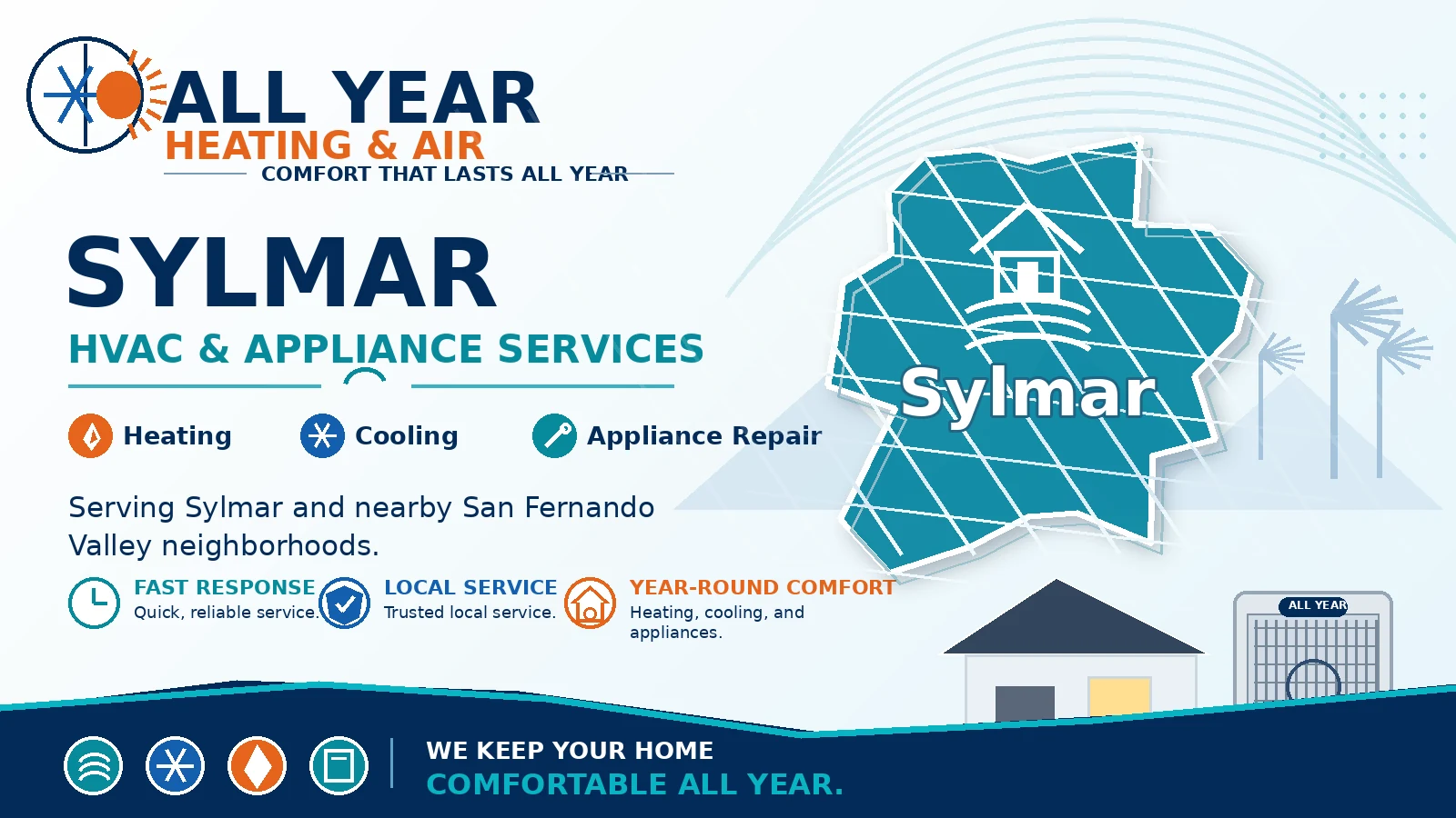 Custom All Year Heating & Air service-area graphic for HVAC and appliance service in Sylmar